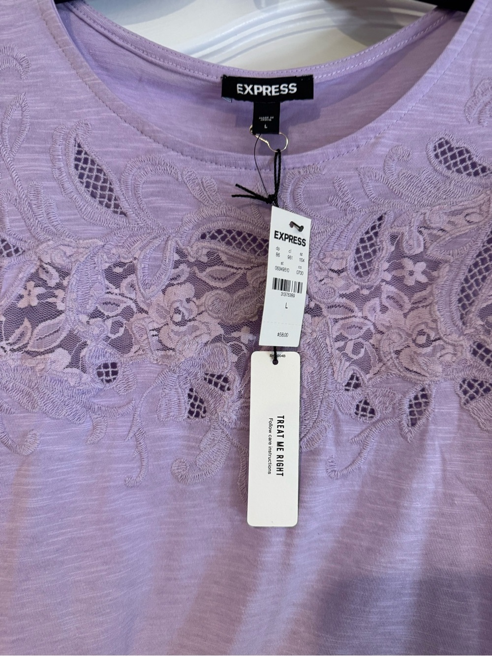 Express Lavender Lace Yoke Long-Sleeve Top NWT - Picture 2 of 3
